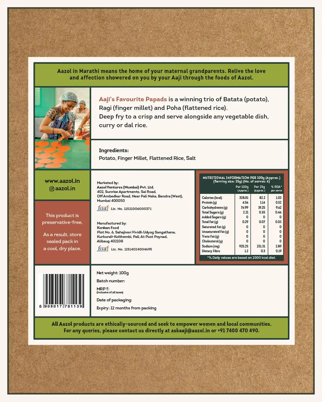 Aaji's Favourite Papads: Batata | Ragi | Poha (100g/400g)