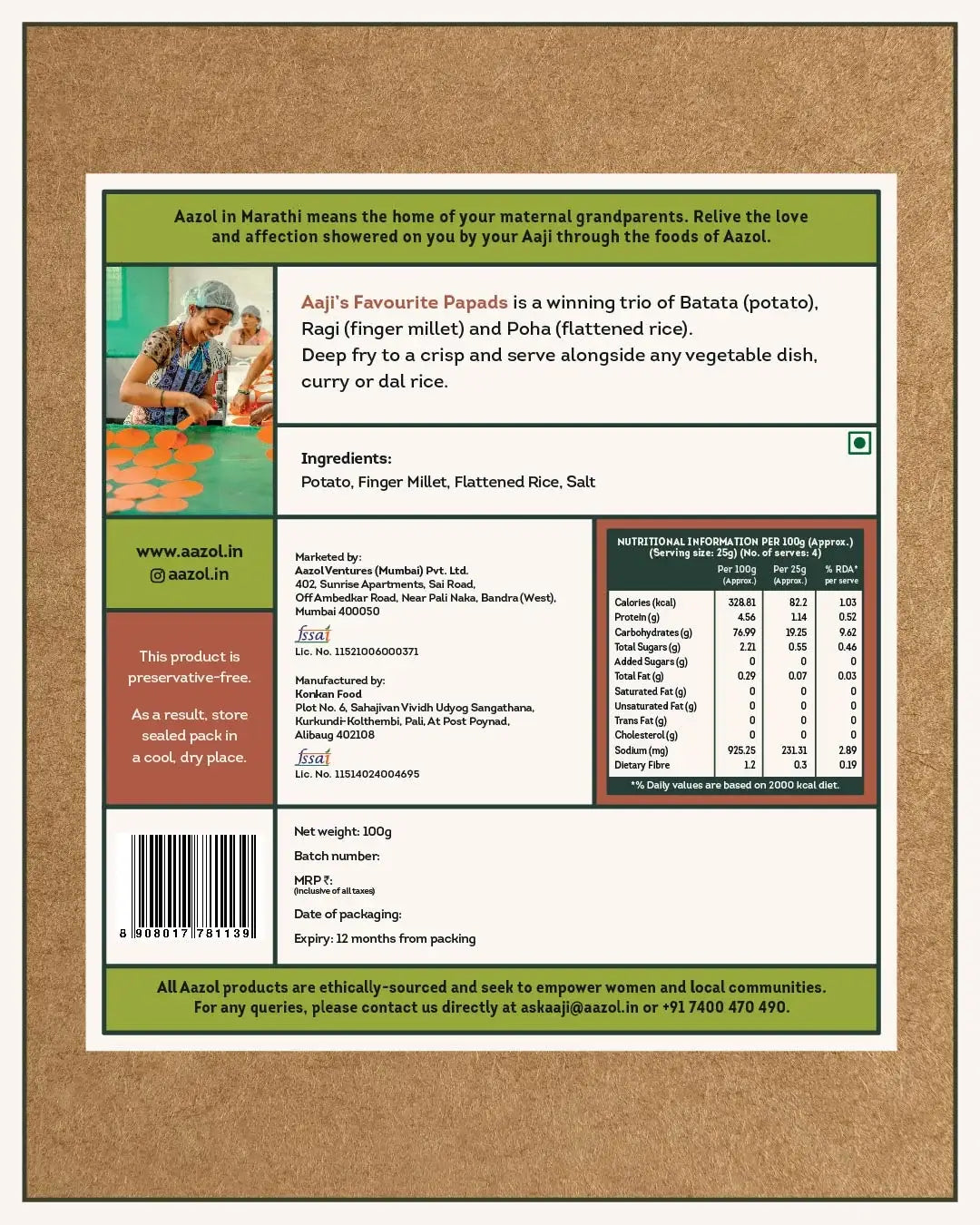 Aaji's Favourite Papads: Batata | Ragi | Poha (100g/400g)