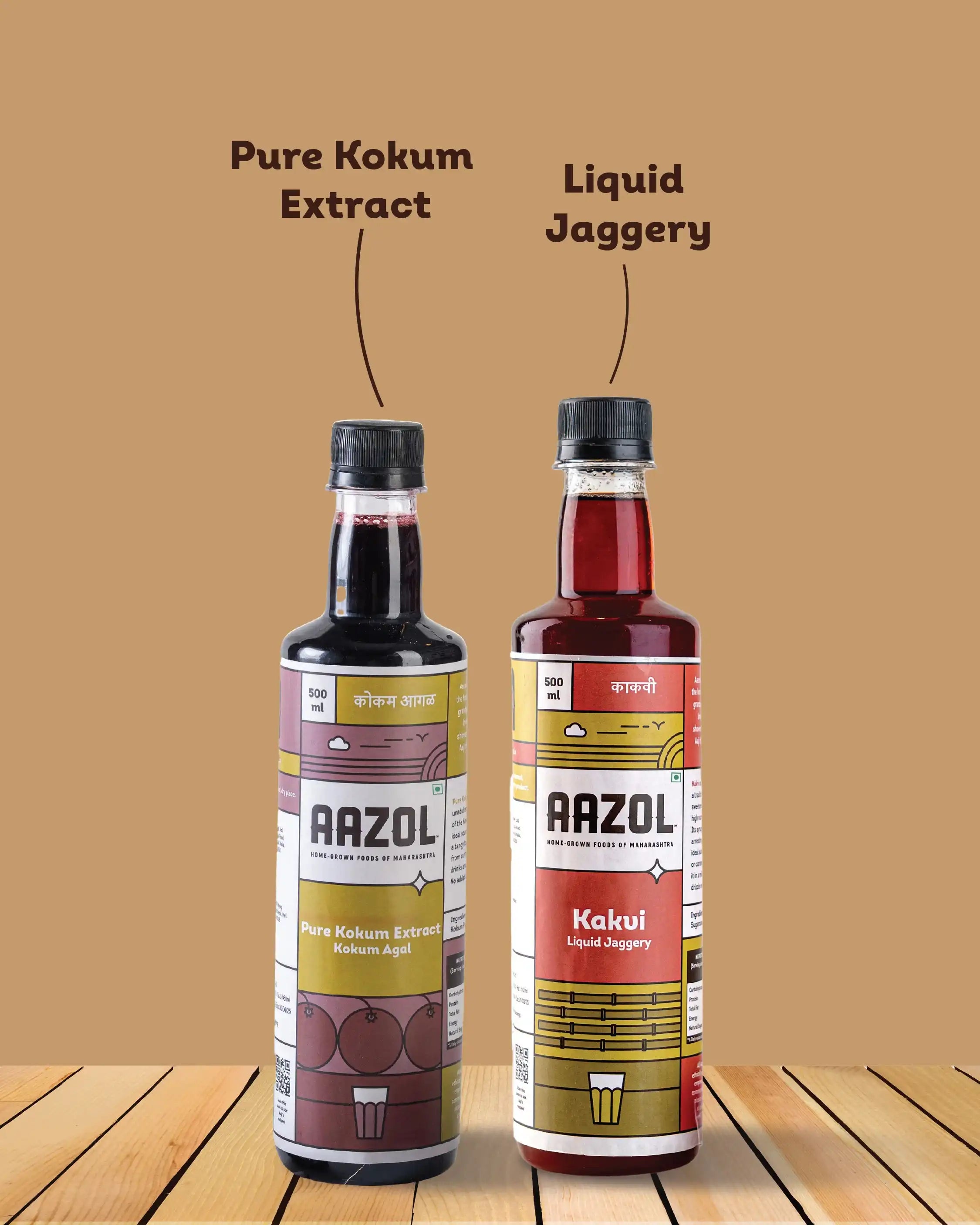 Aazol's Kokum Sherbet Combo - Pure Kokum Extract & Liquid Jaggery