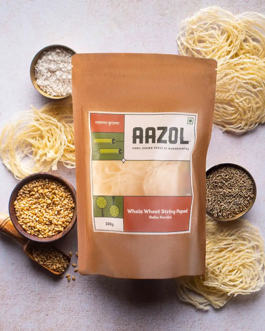 Whole Wheat String Papad: Gahu Kurdai (200g/600g)