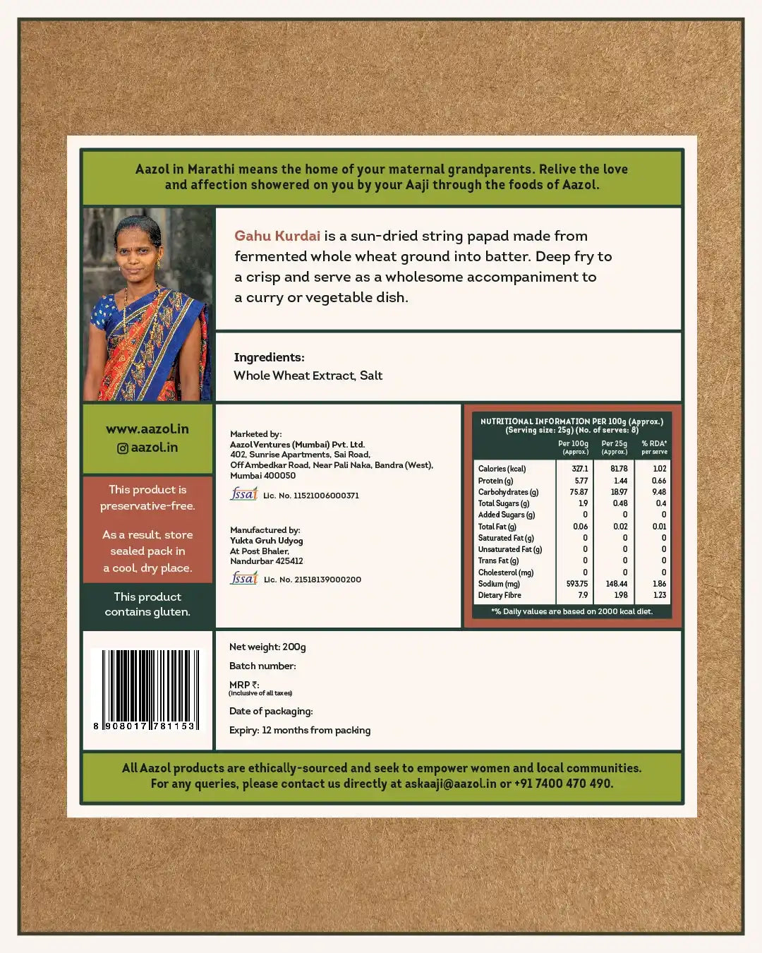 Whole Wheat String Papad: Gahu Kurdai (200g/600g)