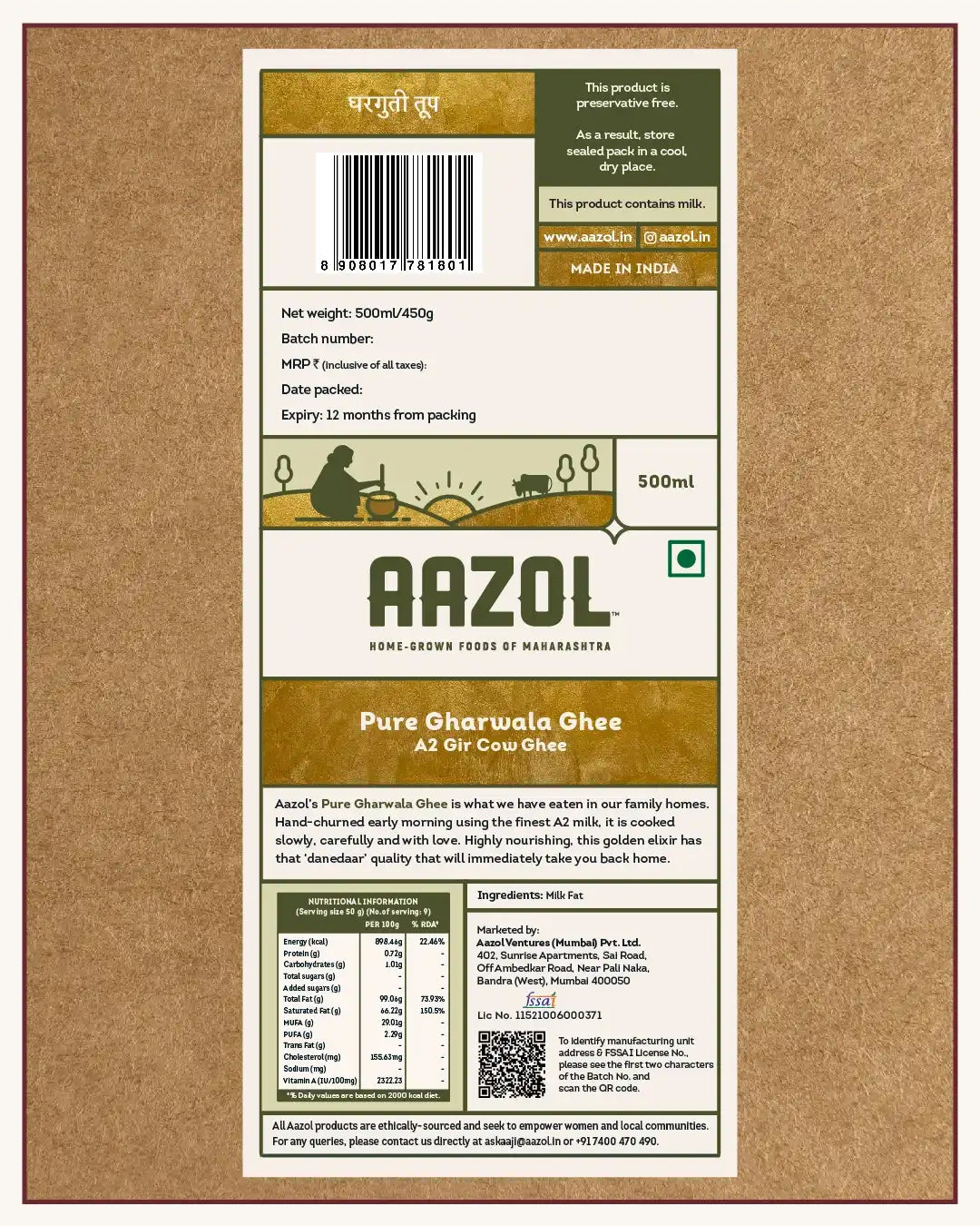 Pure Gharwala Ghee: A2 Gir Cow Ghee