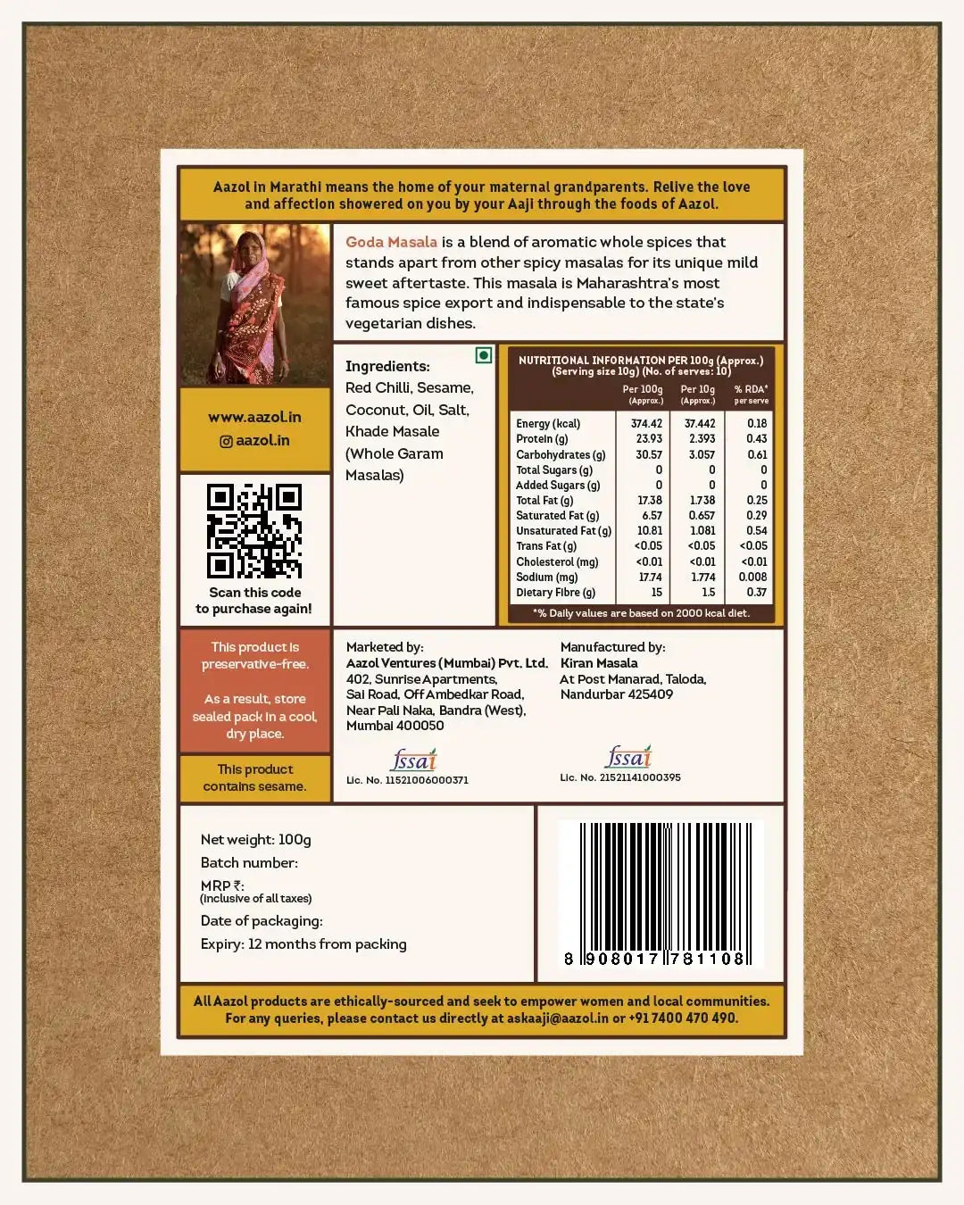 Goda Masala: Fragrant Vegetarian Masala - 100g