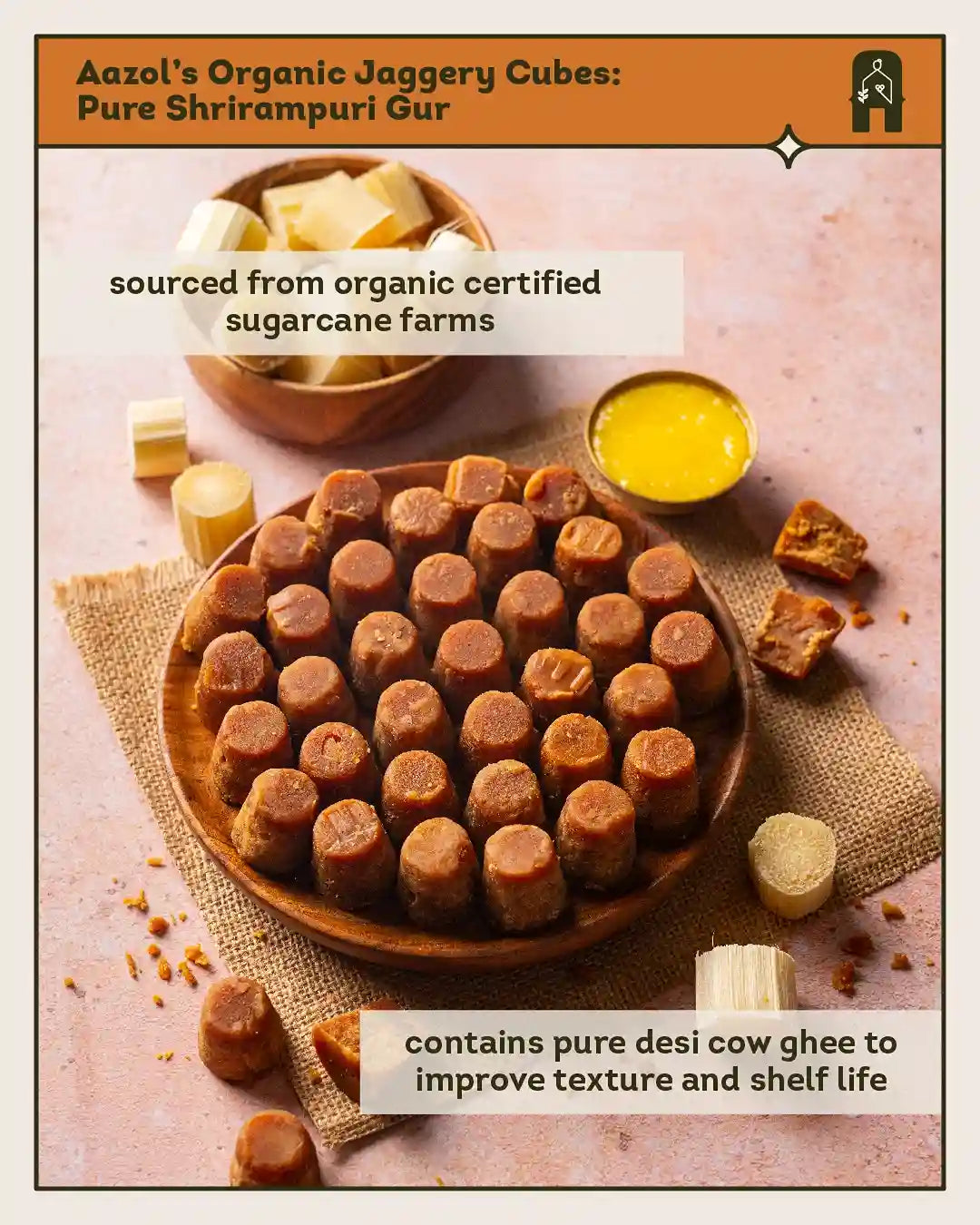Organic Jaggery Cubes: Pure Shrirampuri Gur (650g/1.3kg/1.95kg)