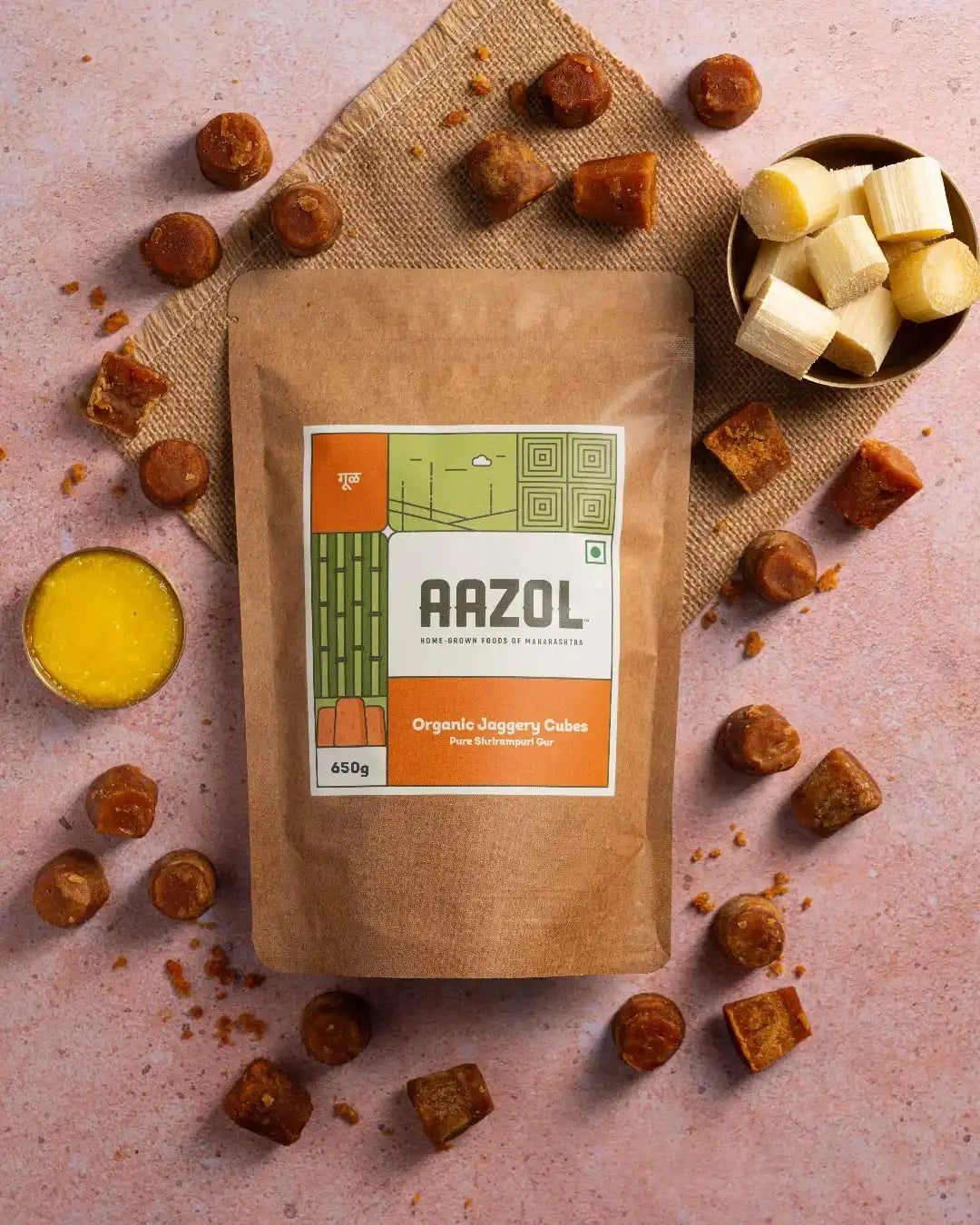 Organic Jaggery Cubes: Pure Shrirampuri Gur (650g/1.3kg/1.95kg)