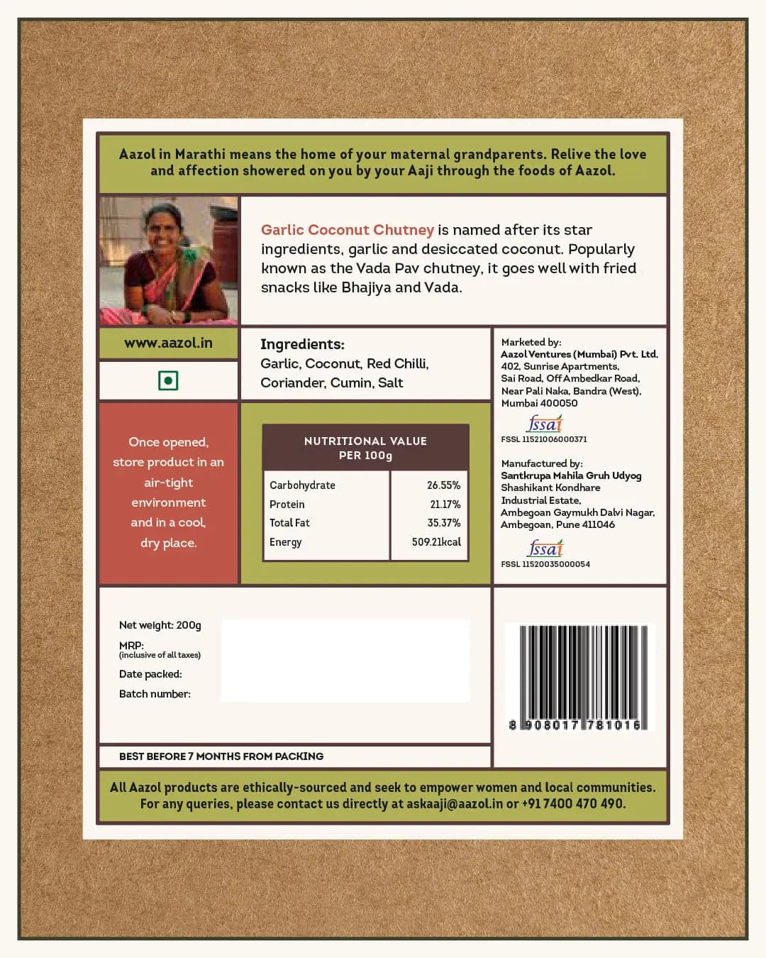 Dry Garlic Coconut Chutney - 200g Aazol