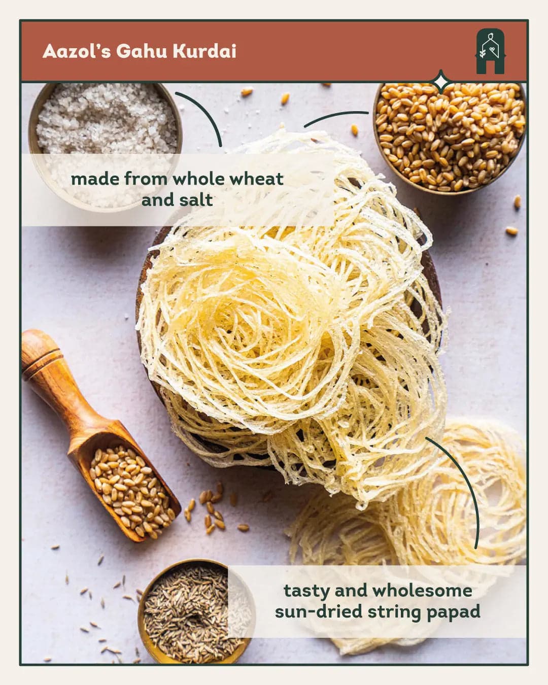 Gahu Kurdai: Whole-wheat String Papad - 200g Aazol