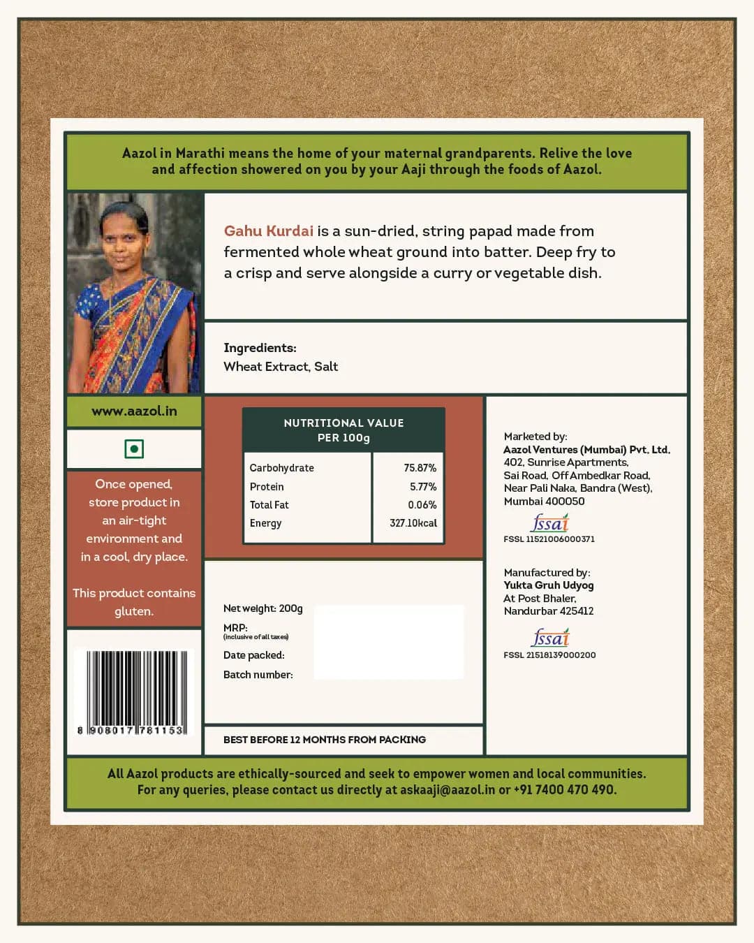 Gahu Kurdai: Whole-wheat String Papad - 200g Aazol