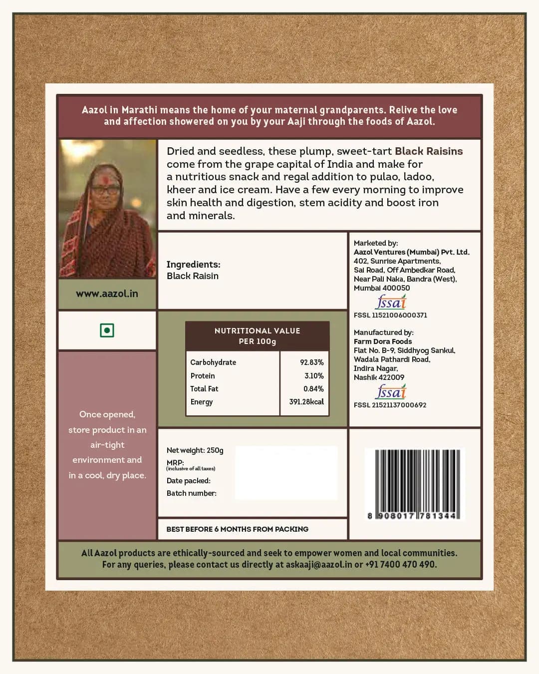 Jumbo Black Raisins: Nashik's Famed Seedless Kismis - 250g Aazol