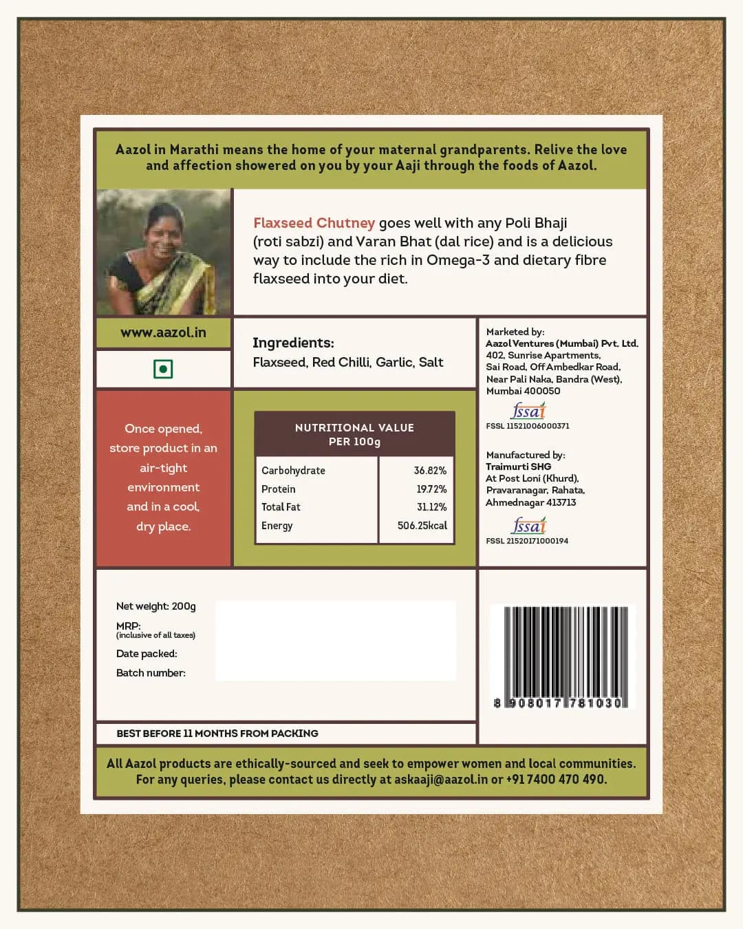 Omega 3-rich Flaxseed Chutney - 200g Aazol