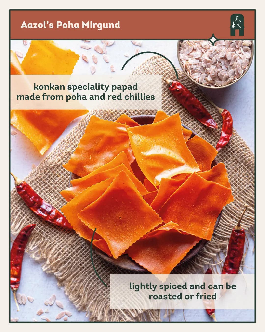 Poha Mirgund: Spiced Poha Papad - 175g Aazol