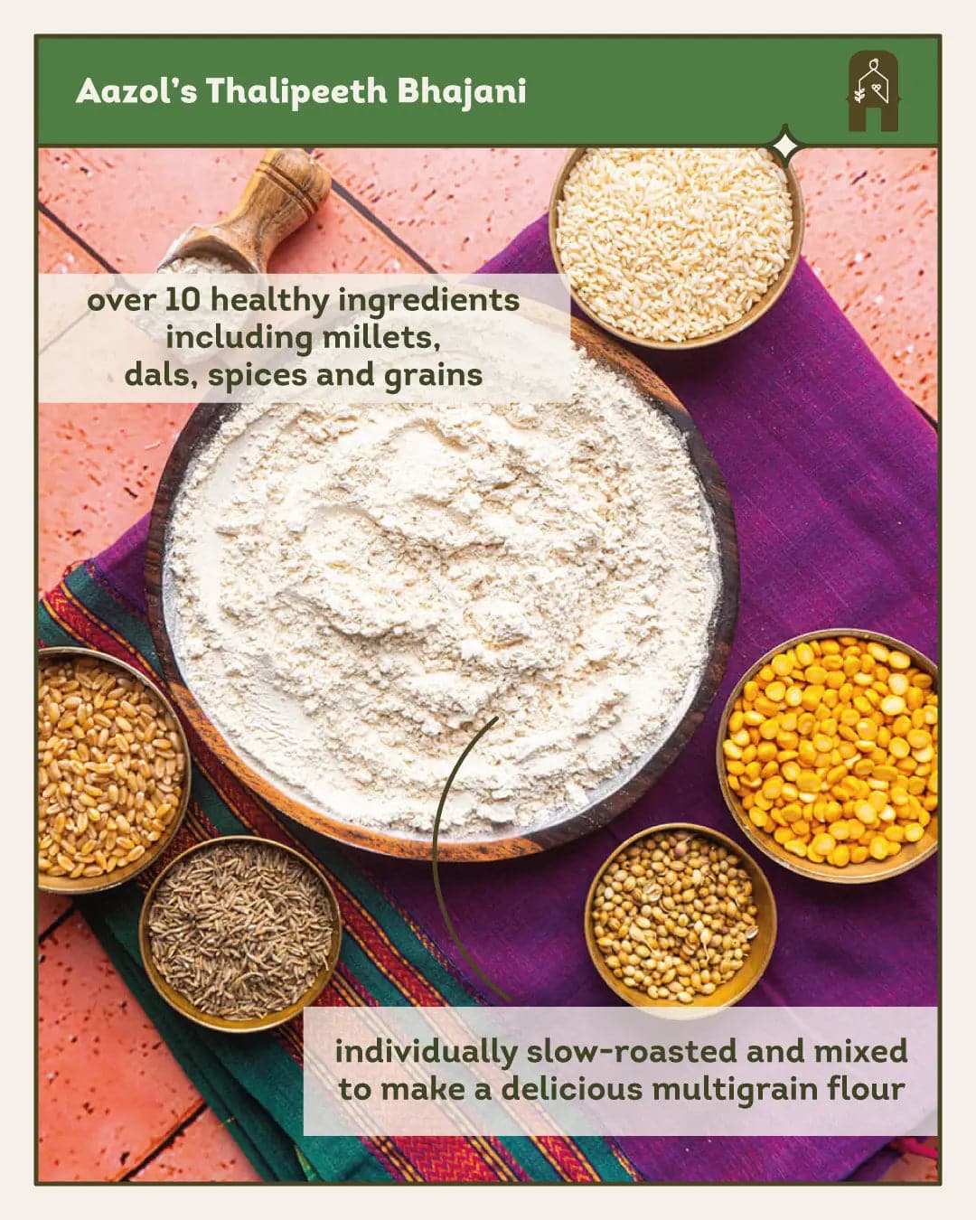 Thalipeeth Bhajani: Multigrain Paratha/Chilla Flour - 500g Aazol