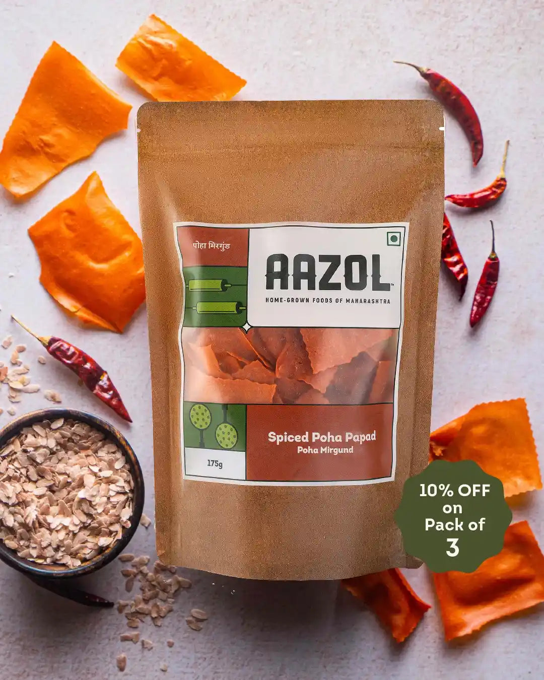 Spiced Poha Papad: Poha Mirgund (175g/525g)