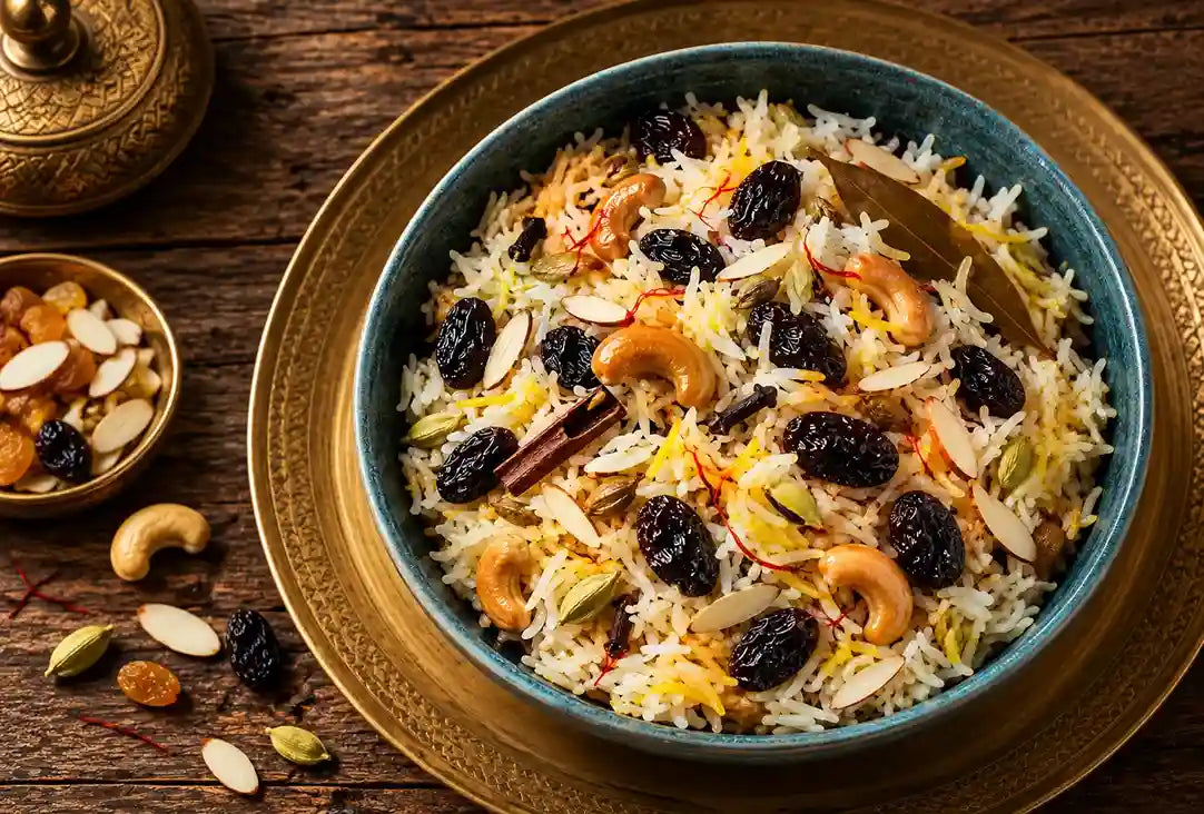 Kashmiri Pulao with Jumbo Black Raisins