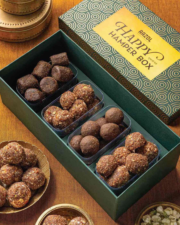 Aazol's - Sweets Happy Hamper Box - Mahua Laddu, Gond Laddu, RagI Laddu & Premium Dry Fruit Gond Laddu