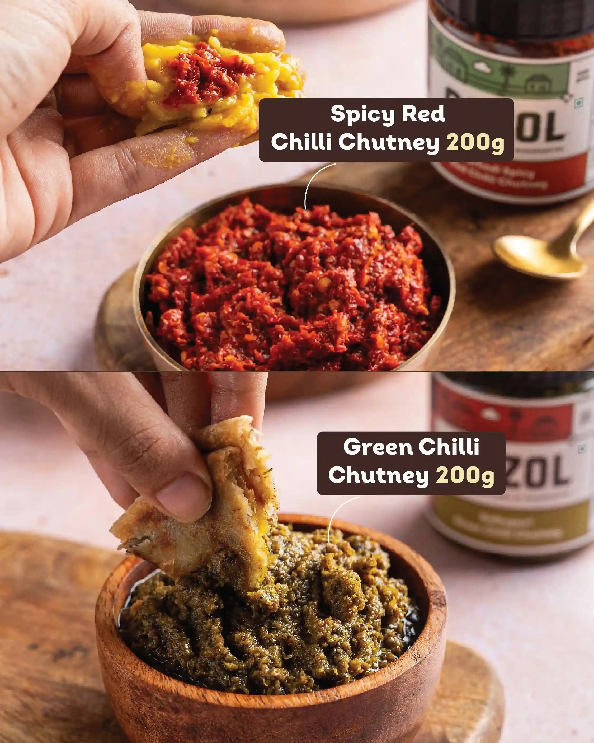 Fresh Red & Green Chilli Chutneys Combo - 400g