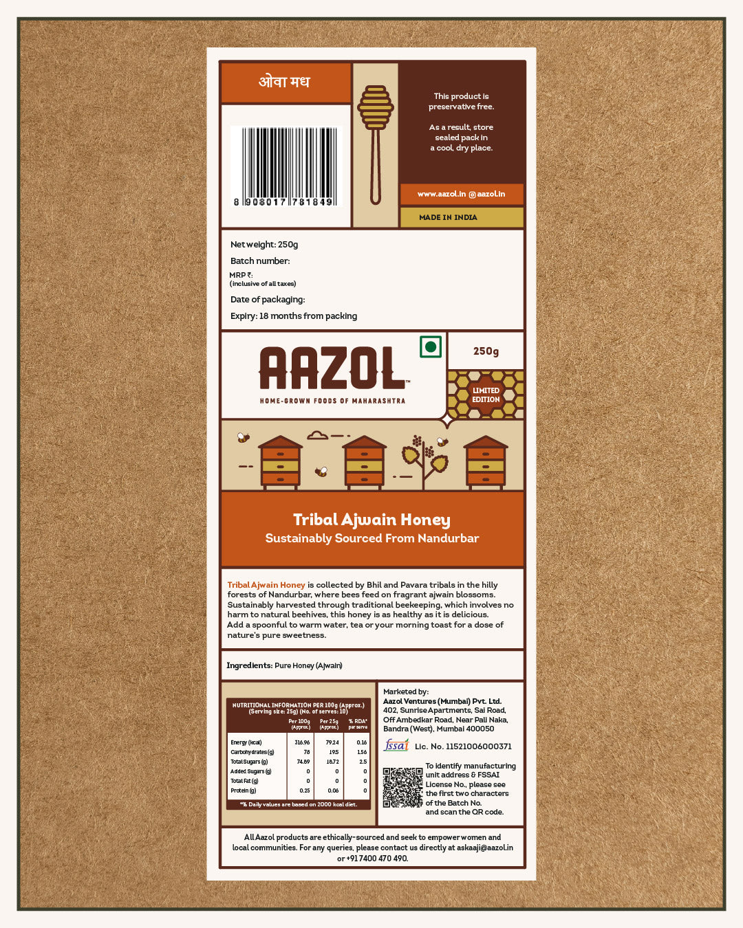 Tribal Ajwain Honey: Sustainably Sourced from Nandurbar - 250g