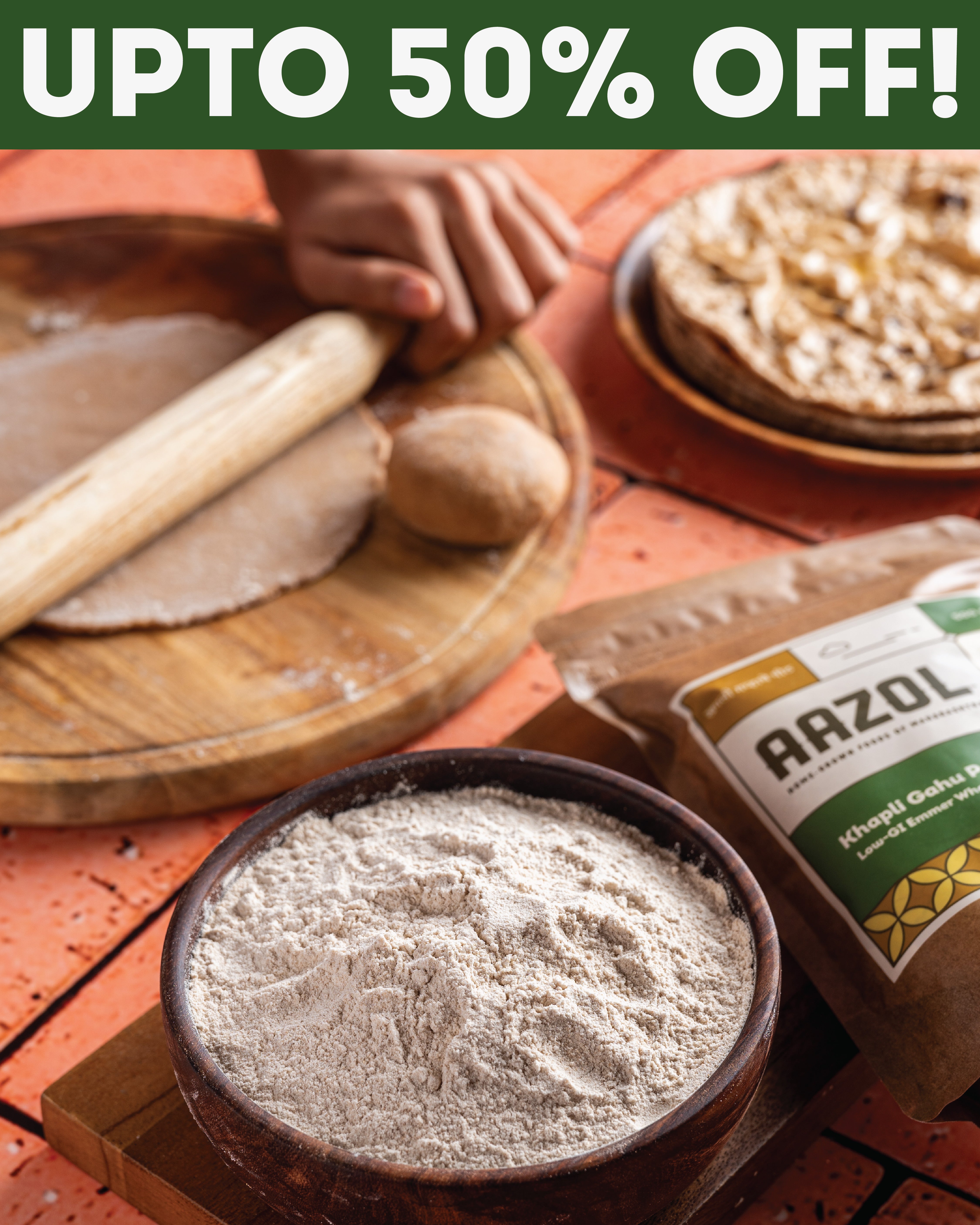 Low Gluten Khapli Atta: Emmer Wheat Flour (500g/2kg/5kg)