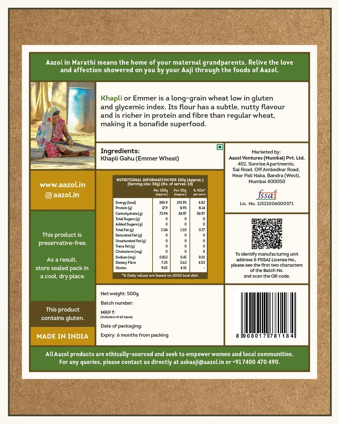 Low Gluten Khapli Atta: Emmer Wheat Flour