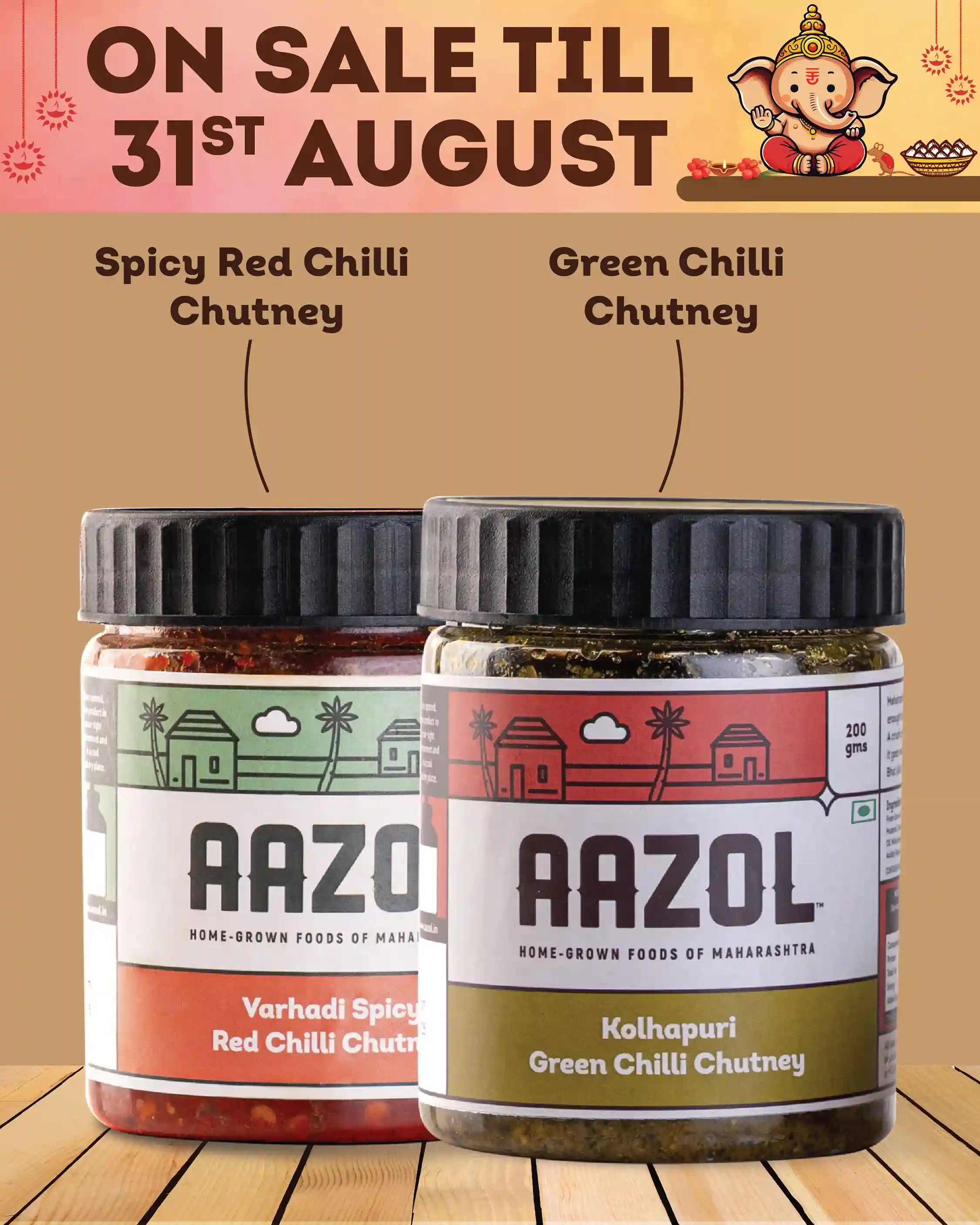 Fresh Red & Green Chilli Chutneys Combo - 400g