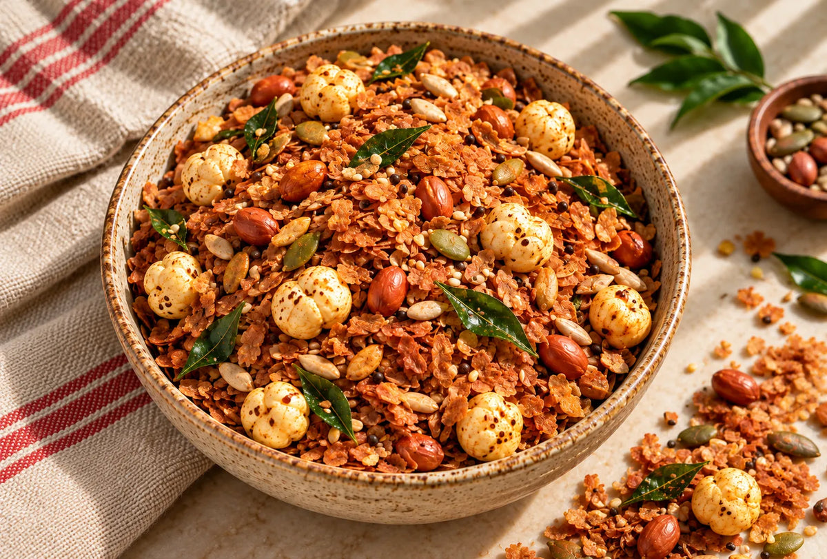 Red Rice Poha Chivda with Seeds and Makhana