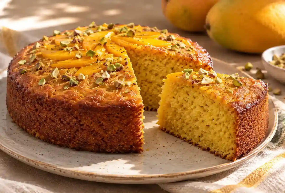 Eggless Alphonso Mango Khapli Cake