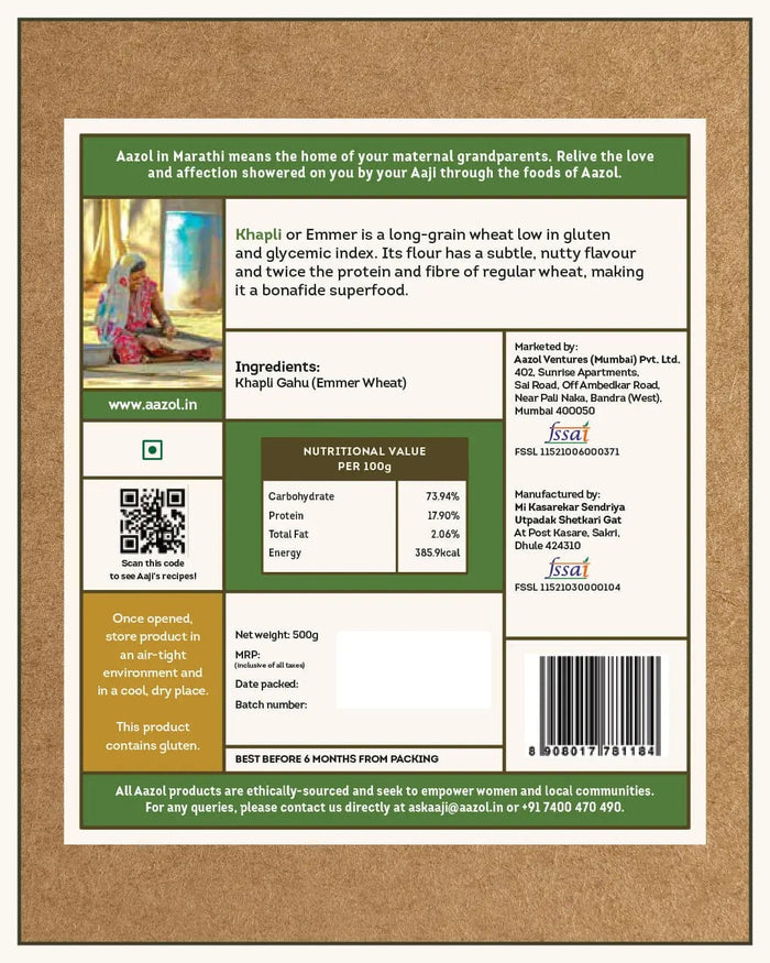 Low Gluten Khapli Atta Emmer Wheat Flour Low Glycemic Index Atta